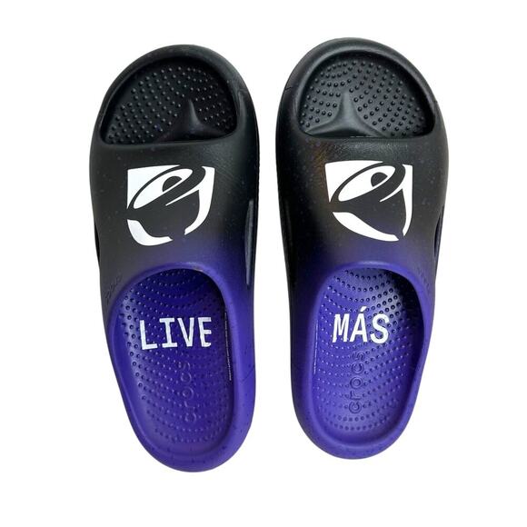 CROCS Taco Bell x Crocs Mellow Slide Live Mas in Ultra Violet & Black Size 7 - Picture 2 of 16